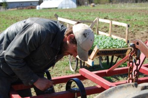 Jeff adjusting the Farmall settings for marking rows